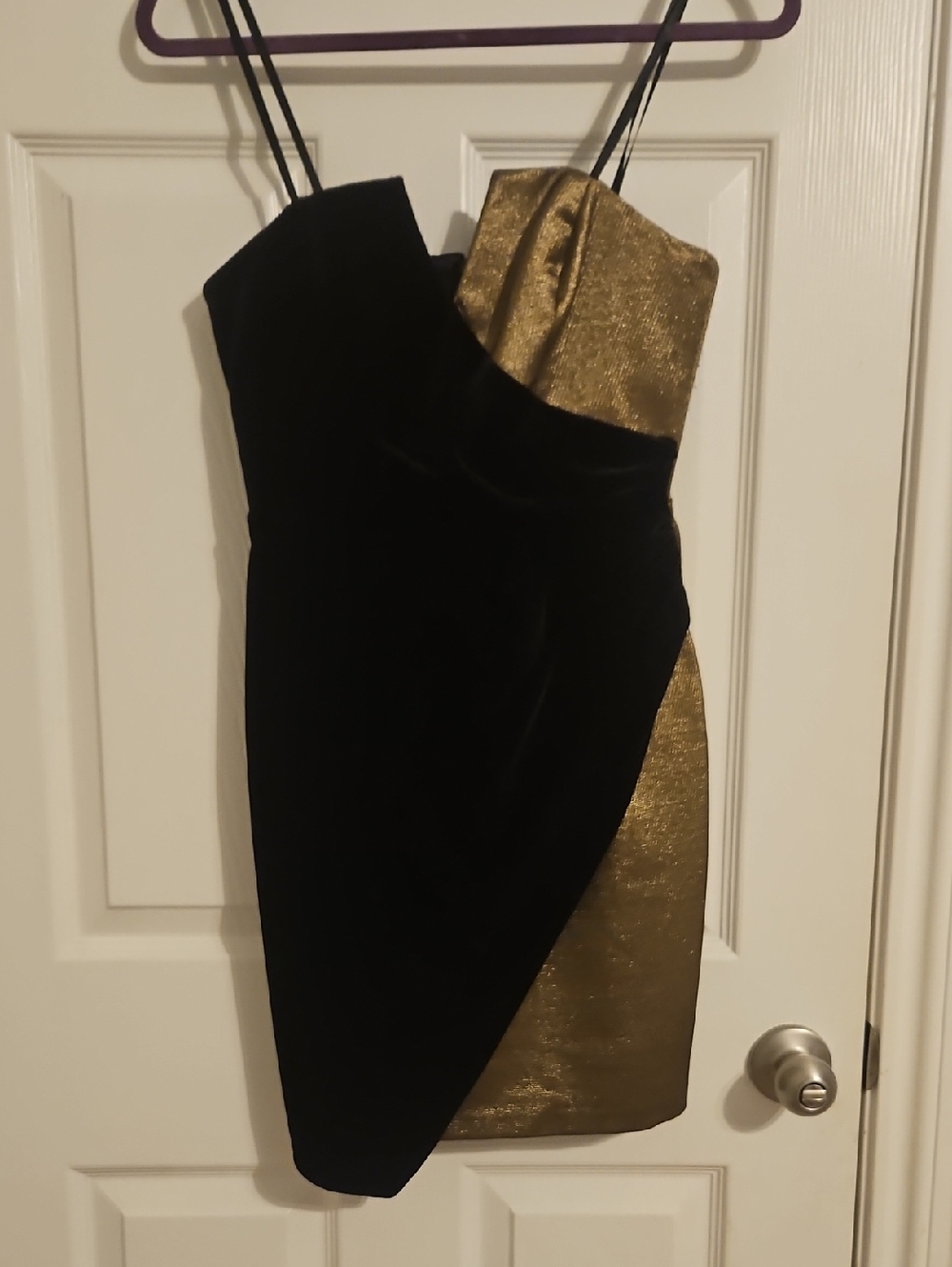 BCBGMaxAzria Black and Gold Asymmetrical Cocktail Dress